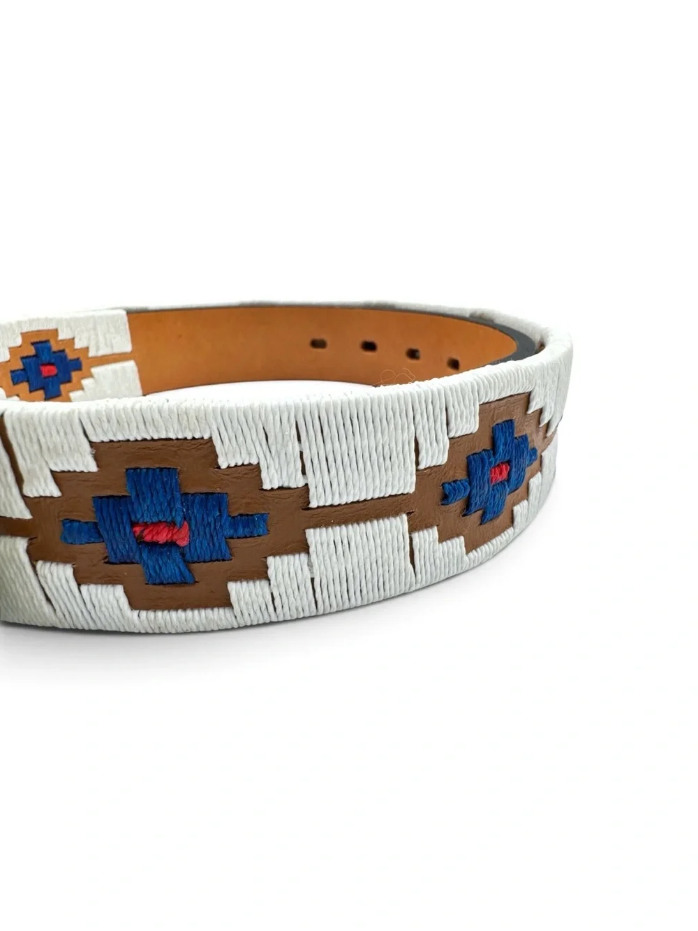 Zilker Argentine Polo Leather Belt Hand Stitched Geometric Brass Buckle Size 34